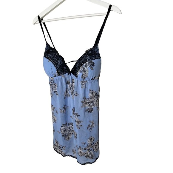 Apt 9 Nightgown Womens Medium Babydoll Chemise Blue Floral Sheer Lace Trim Sleep - Picture 4 of 11